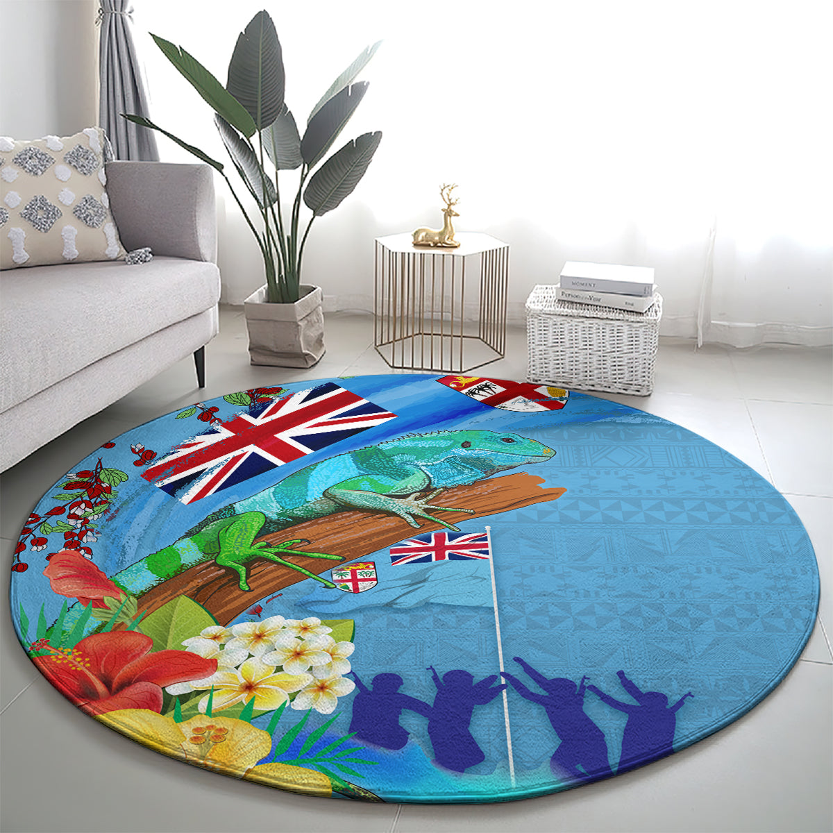 Fiji Day Round Carpet Tagimoucia Flower and Melanesia Pattern LT03 - Polynesian Pride