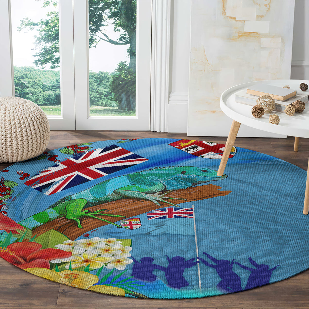 Fiji Day Round Carpet Tagimoucia Flower and Melanesia Pattern LT03 - Polynesian Pride