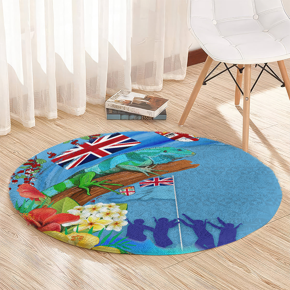 Fiji Day Round Carpet Tagimoucia Flower and Melanesia Pattern LT03 - Polynesian Pride