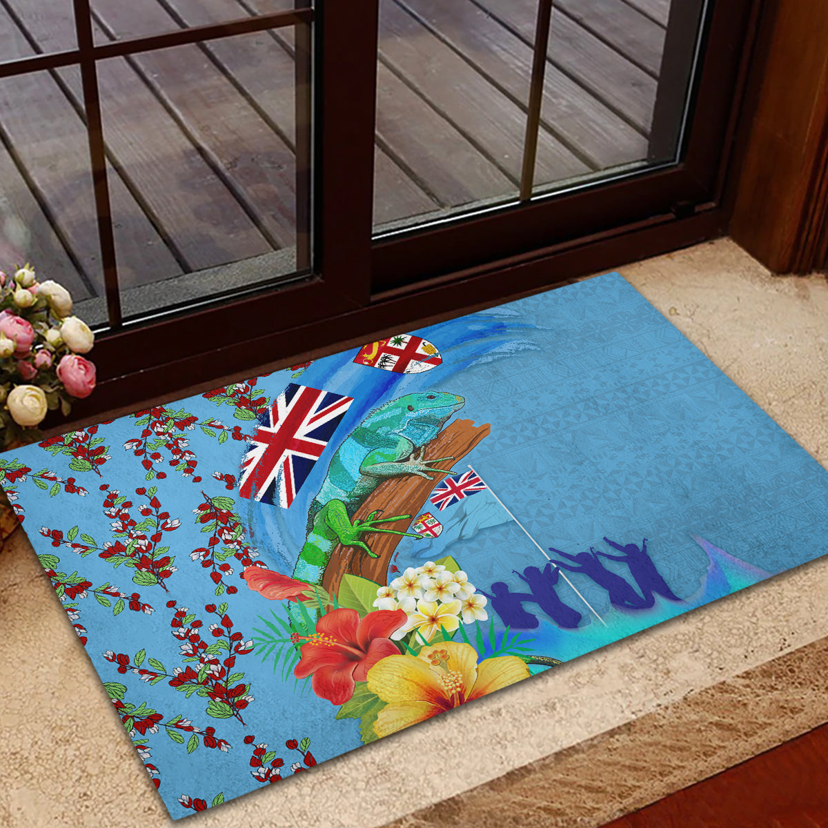 Fiji Day Rubber Doormat Tagimoucia Flower and Melanesia Pattern LT03 - Polynesian Pride