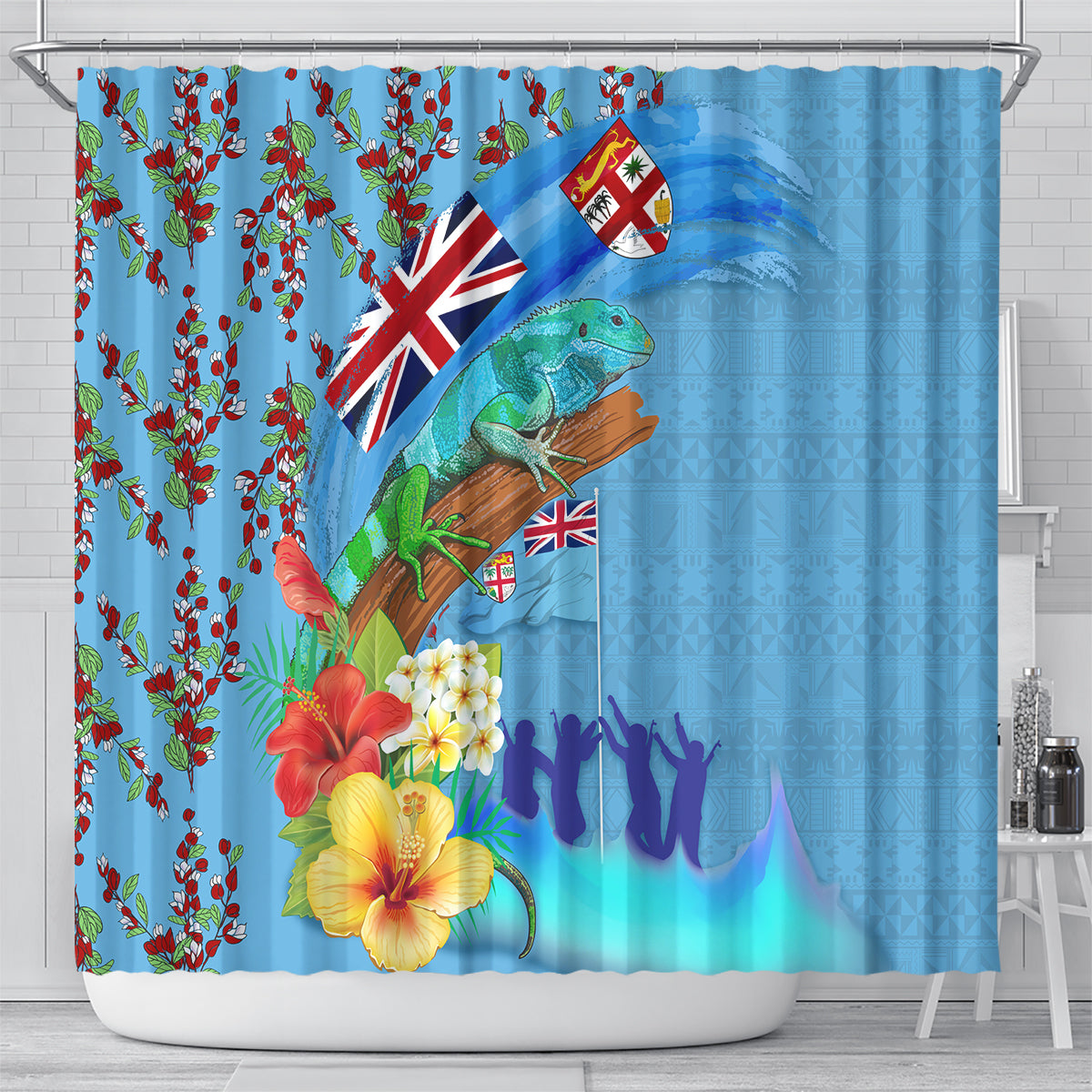 Fiji Day Shower Curtain Tagimoucia Flower and Melanesia Pattern LT03 - Polynesian Pride