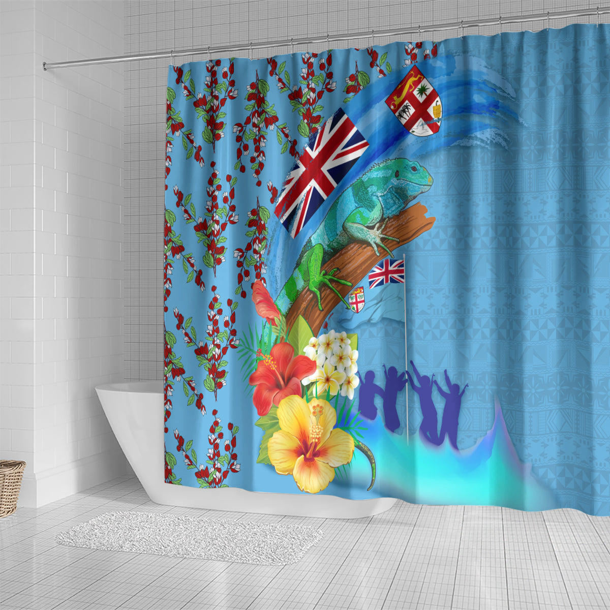 Fiji Day Shower Curtain Tagimoucia Flower and Melanesia Pattern LT03 - Polynesian Pride