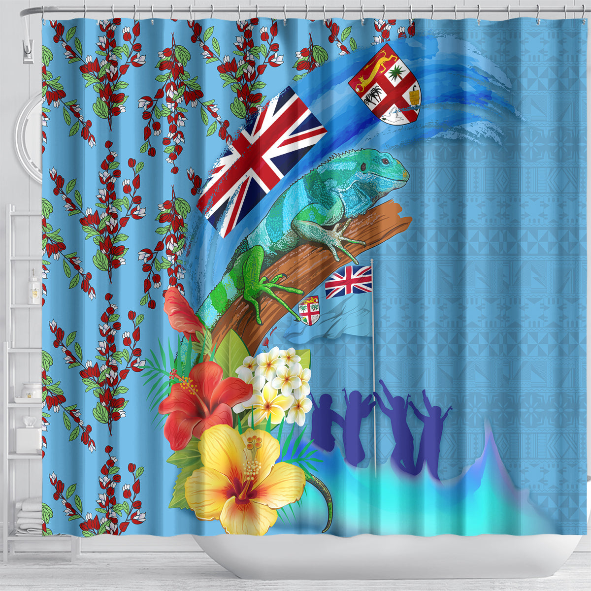 Fiji Day Shower Curtain Tagimoucia Flower and Melanesia Pattern LT03 - Polynesian Pride