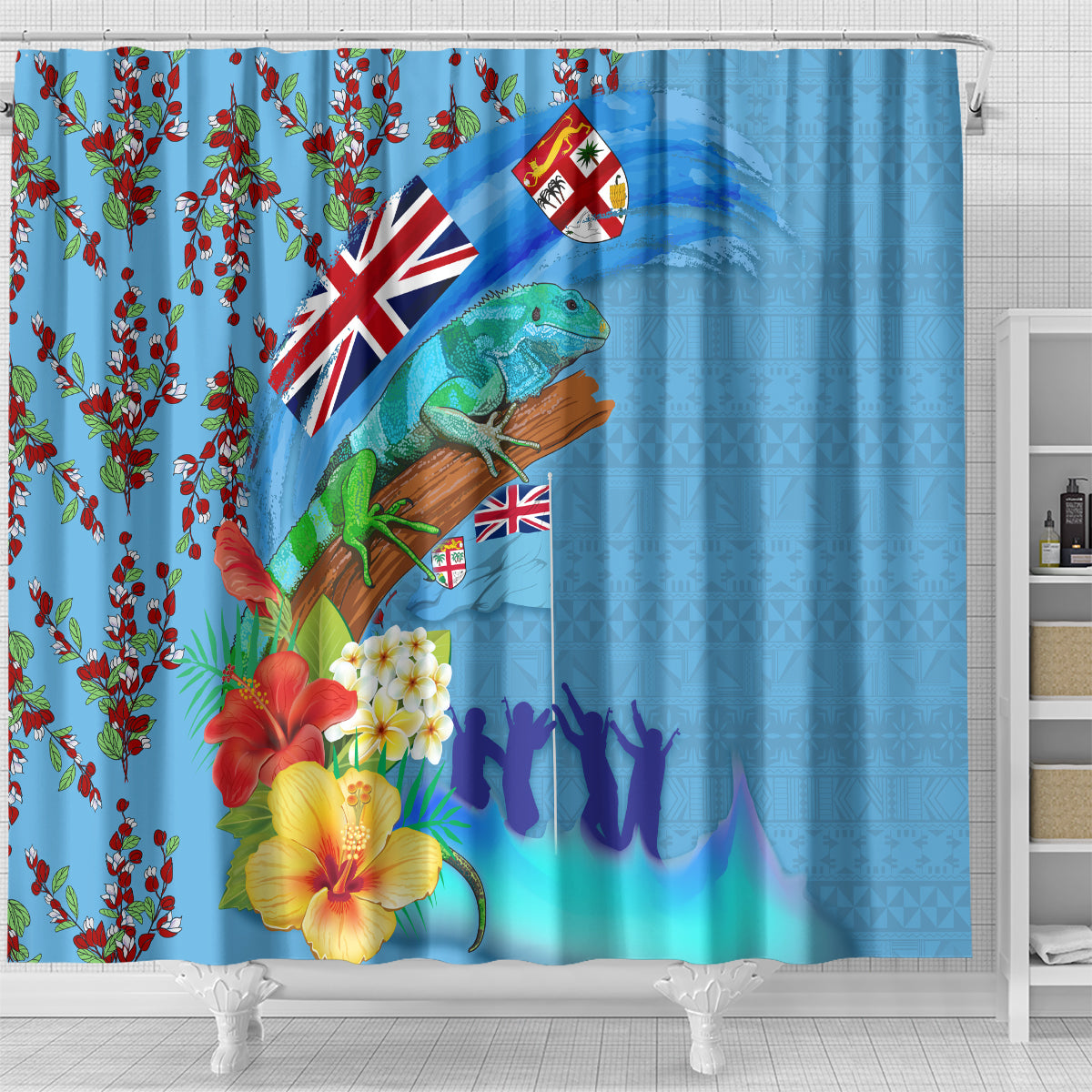 Fiji Day Shower Curtain Tagimoucia Flower and Melanesia Pattern LT03 - Polynesian Pride