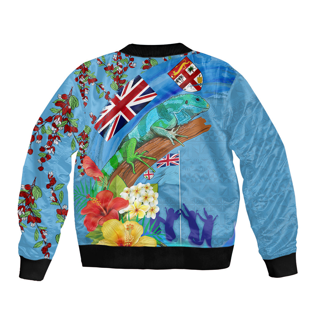 Fiji Day Sleeve Zip Bomber Jacket Tagimoucia Flower and Melanesia Pattern LT03 - Polynesian Pride