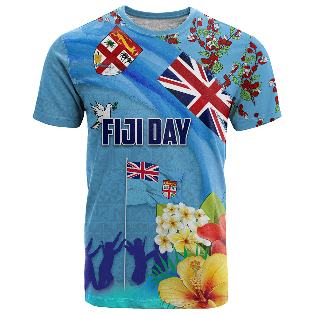Fiji Day T Shirt Tagimoucia Flower and Melanesia Pattern LT03 Blue - Polynesian Pride