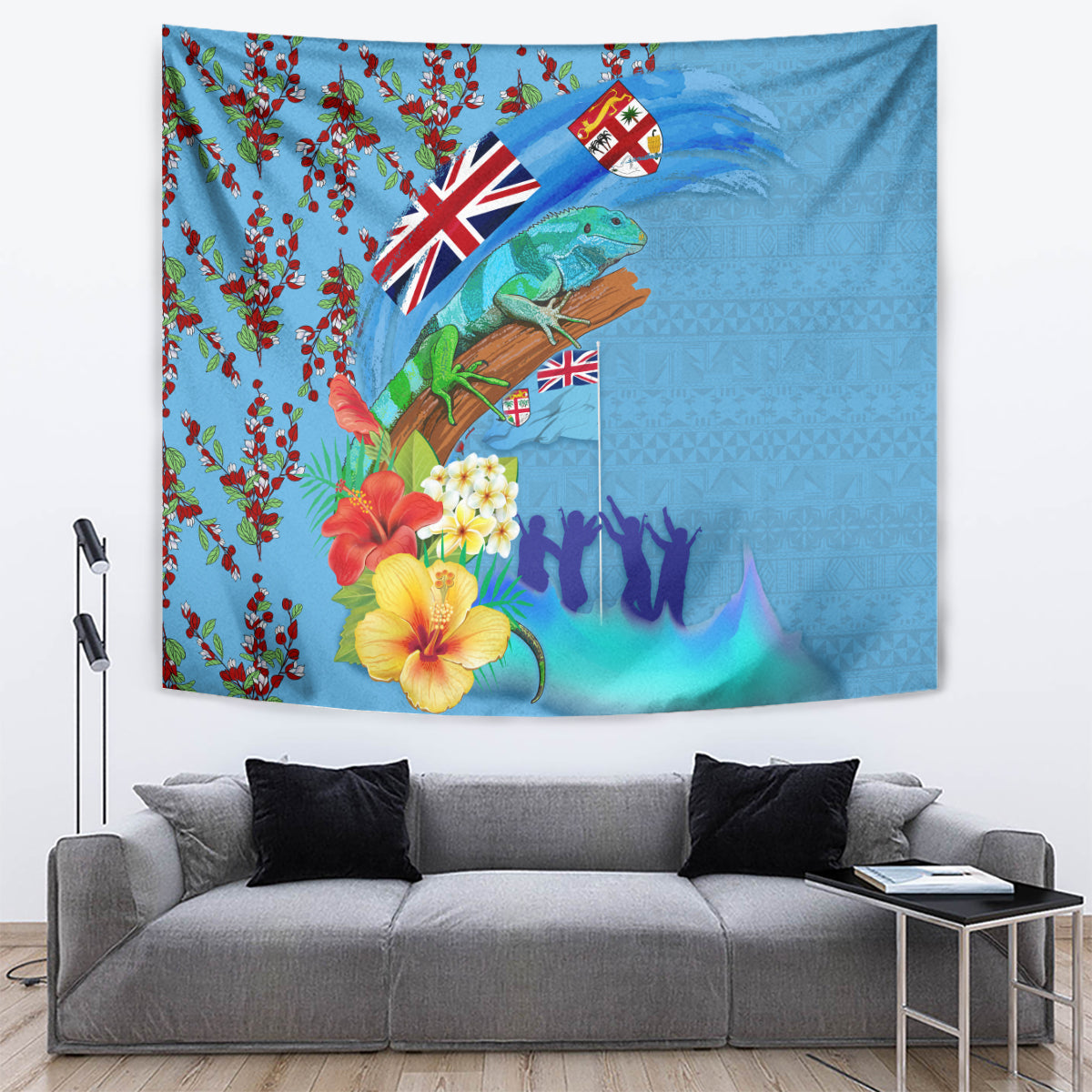 Fiji Day Tapestry Tagimoucia Flower and Melanesia Pattern LT03 Blue - Polynesian Pride