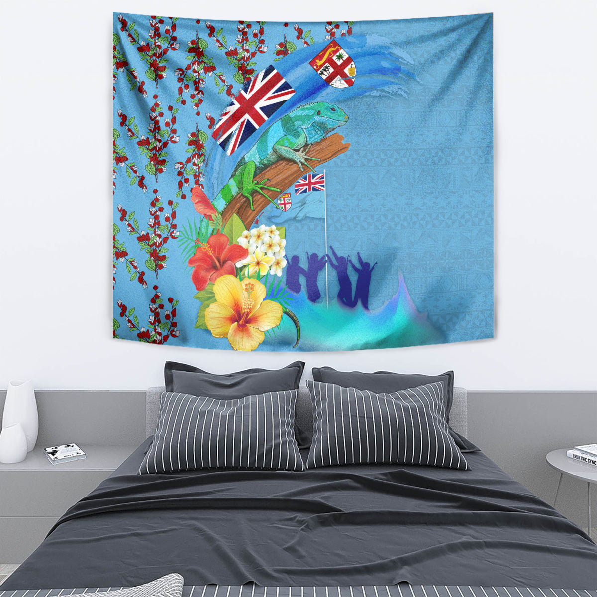 Fiji Day Tapestry Tagimoucia Flower and Melanesia Pattern LT03 - Polynesian Pride