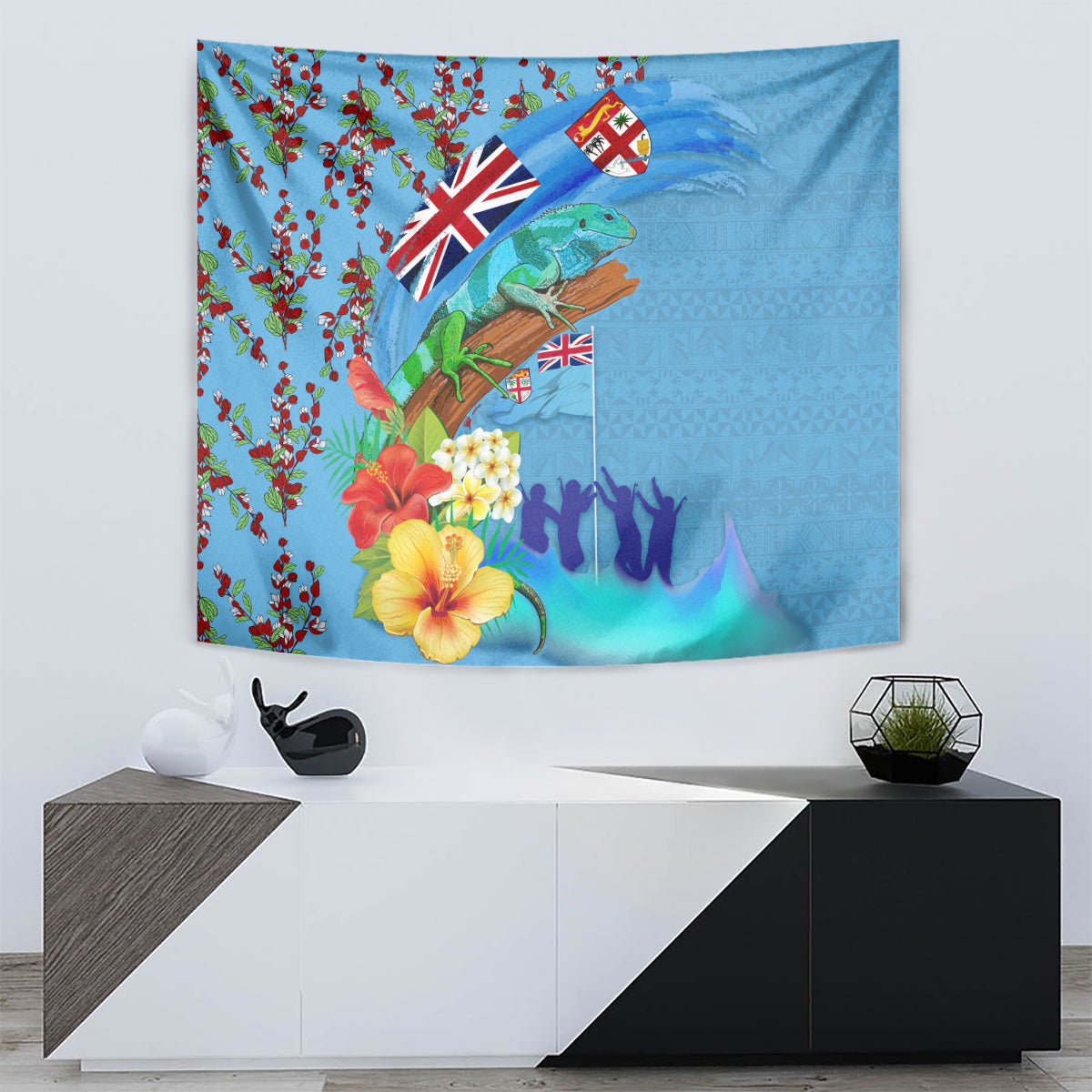 Fiji Day Tapestry Tagimoucia Flower and Melanesia Pattern LT03 - Polynesian Pride