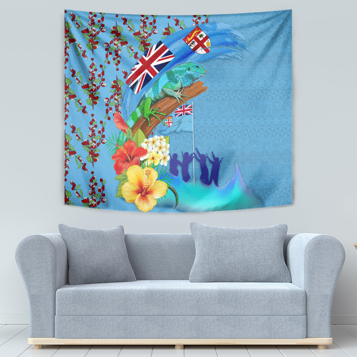 Fiji Day Tapestry Tagimoucia Flower and Melanesia Pattern LT03 - Polynesian Pride