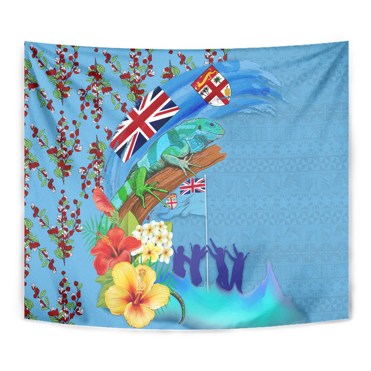 Fiji Day Tapestry Tagimoucia Flower and Melanesia Pattern LT03 - Polynesian Pride