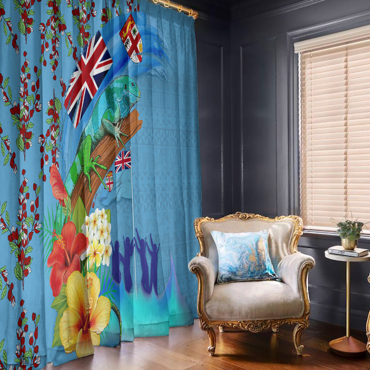 Fiji Day Window Curtain Tagimoucia Flower and Melanesia Pattern LT03 - Polynesian Pride
