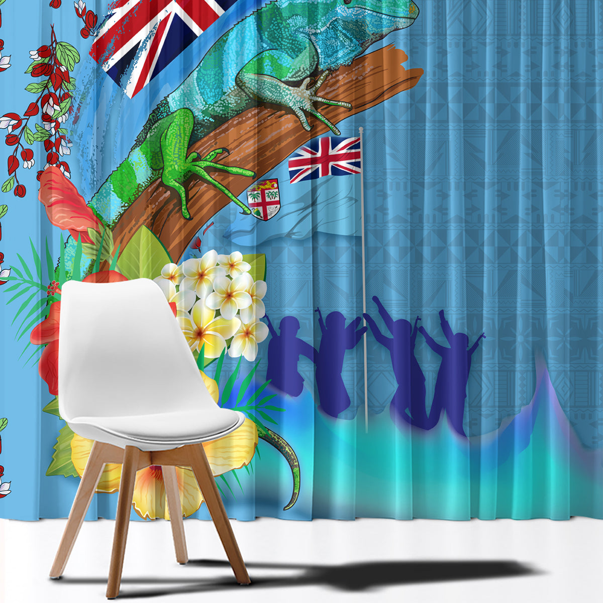 Fiji Day Window Curtain Tagimoucia Flower and Melanesia Pattern LT03 - Polynesian Pride
