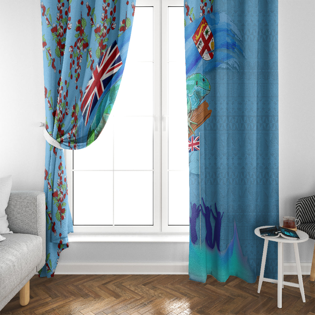 Fiji Day Window Curtain Tagimoucia Flower and Melanesia Pattern LT03 - Polynesian Pride