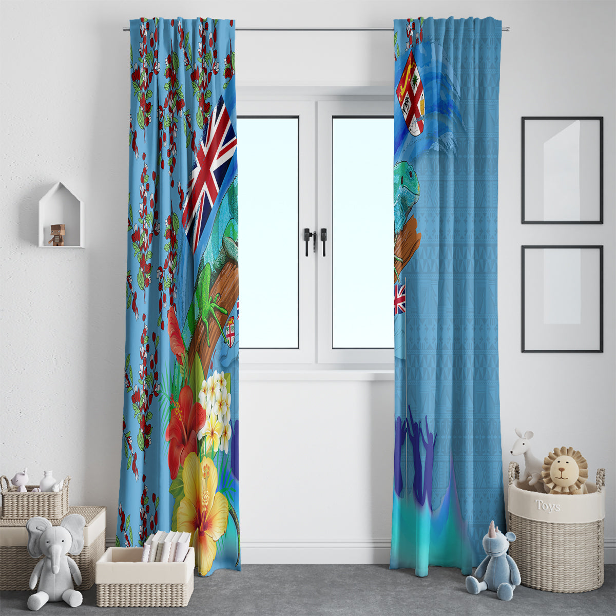 Fiji Day Window Curtain Tagimoucia Flower and Melanesia Pattern LT03 - Polynesian Pride