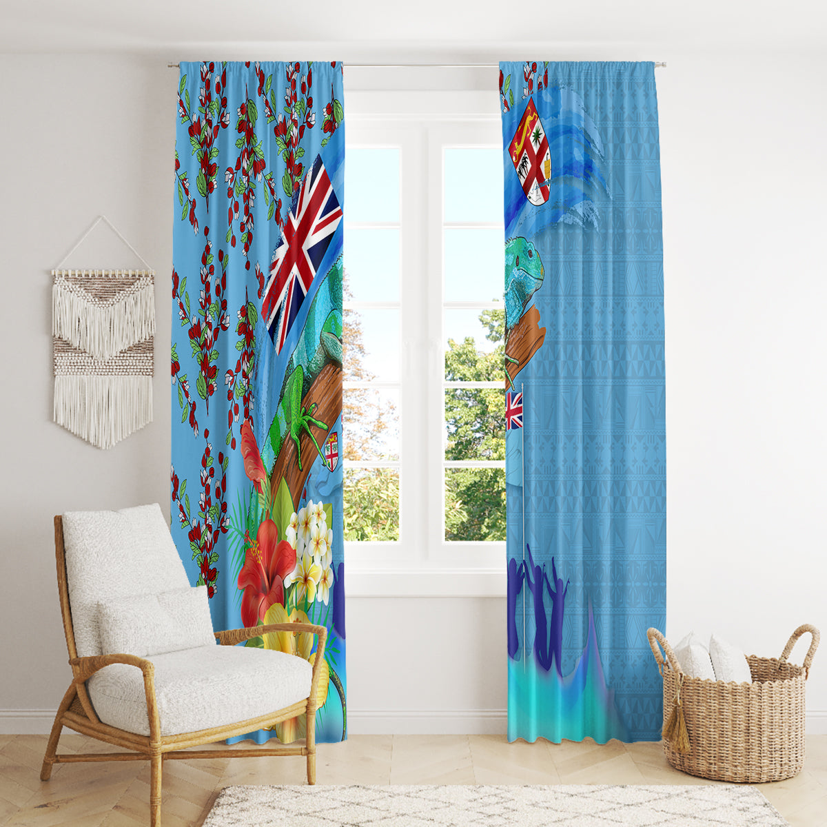 Fiji Day Window Curtain Tagimoucia Flower and Melanesia Pattern LT03 - Polynesian Pride