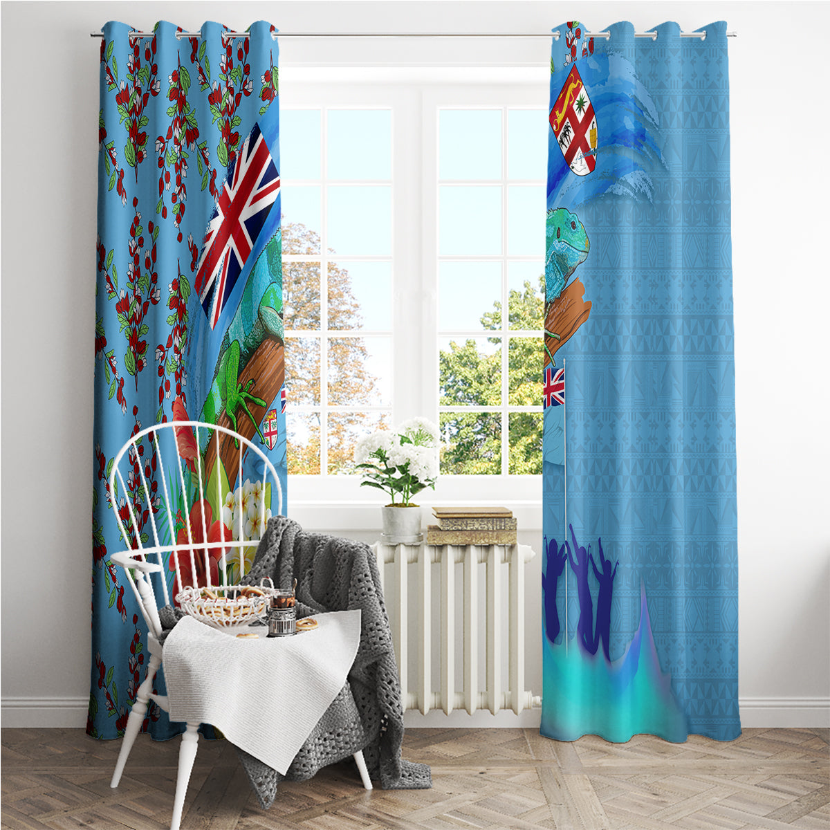 Fiji Day Window Curtain Tagimoucia Flower and Melanesia Pattern LT03 - Polynesian Pride