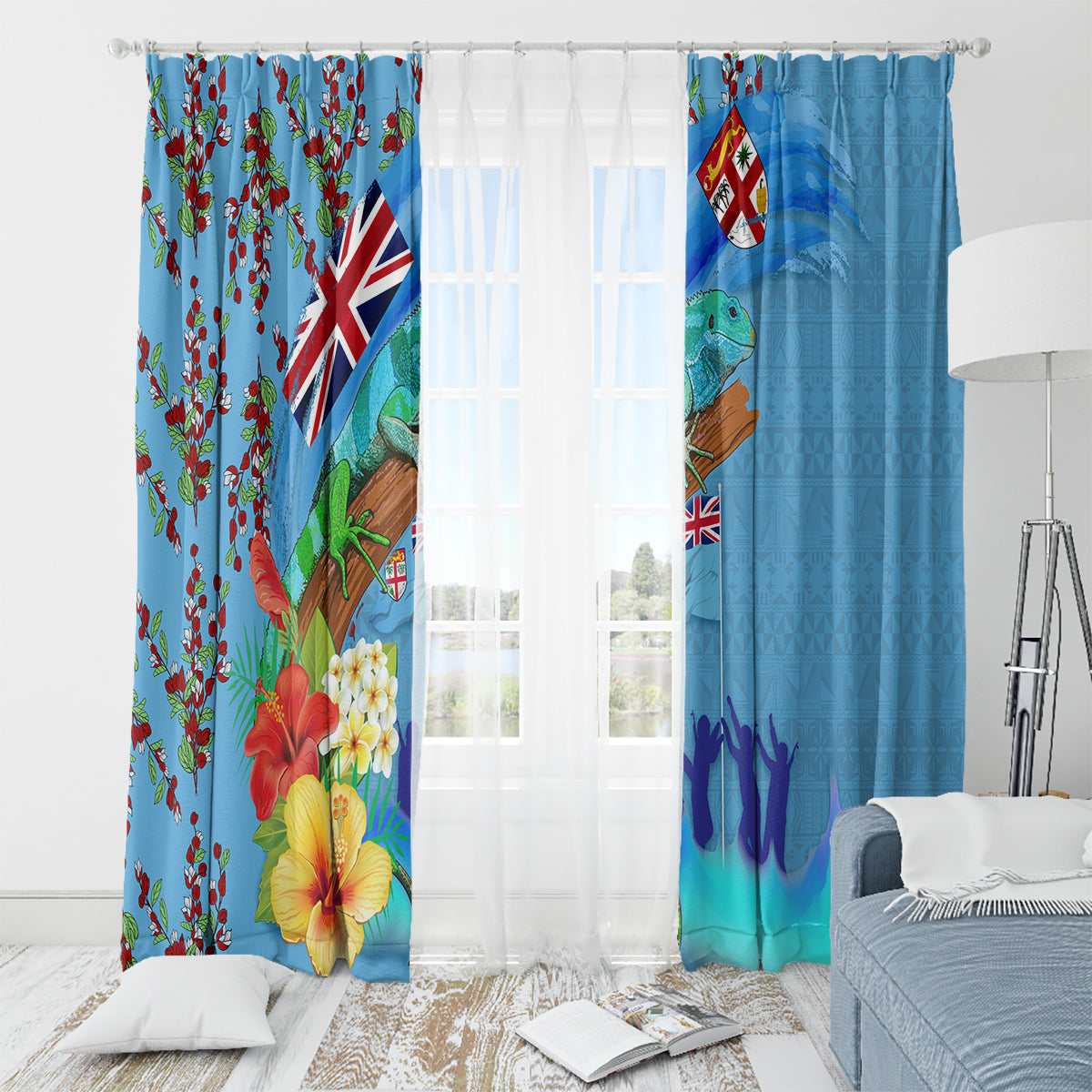 Fiji Day Window Curtain Tagimoucia Flower and Melanesia Pattern LT03 - Polynesian Pride