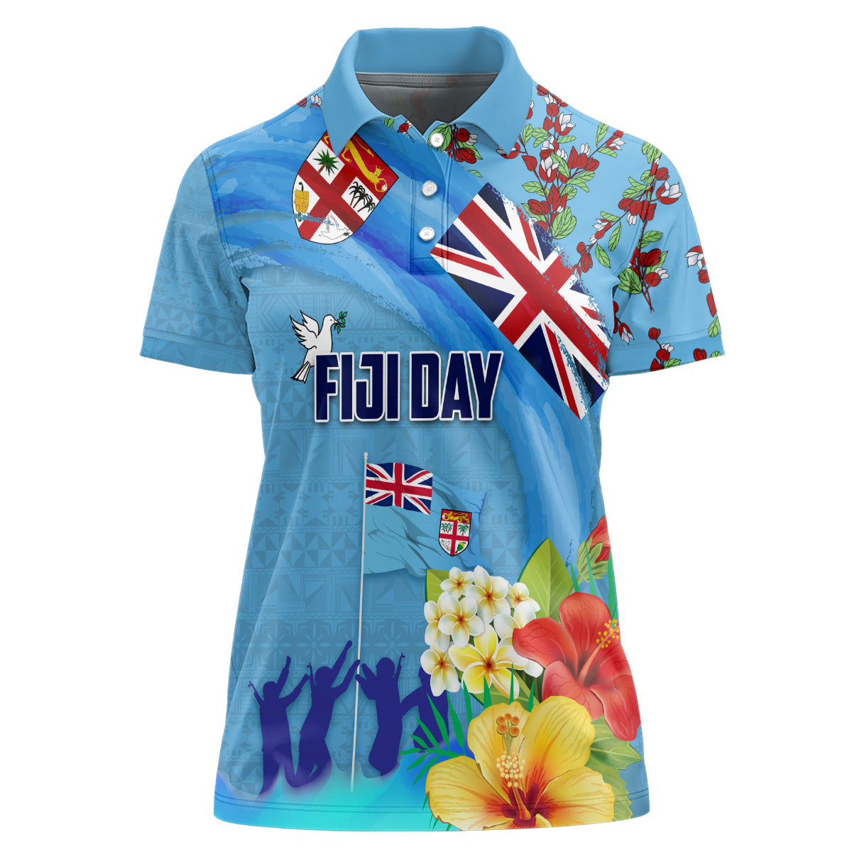 Fiji Day Women Polo Shirt Tagimoucia Flower and Melanesia Pattern LT03 Female Blue - Polynesian Pride