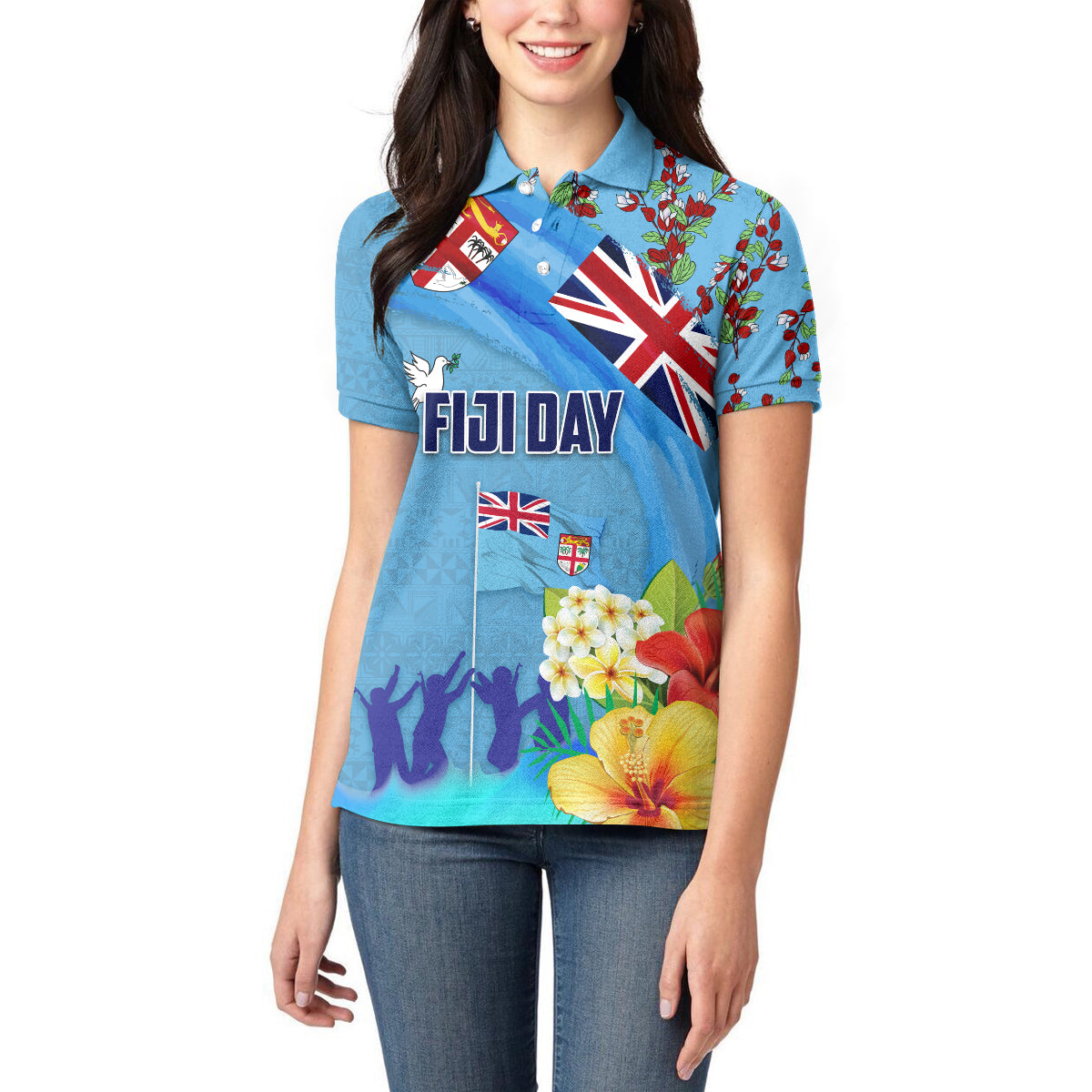 Fiji Day Women Polo Shirt Tagimoucia Flower and Melanesia Pattern LT03 - Polynesian Pride