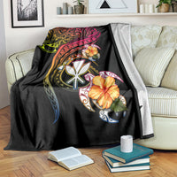 Polynesia Hawaii Turtle Day Blanket Hibiscus and Kanaka Maoli LT03 Black - Polynesian Pride