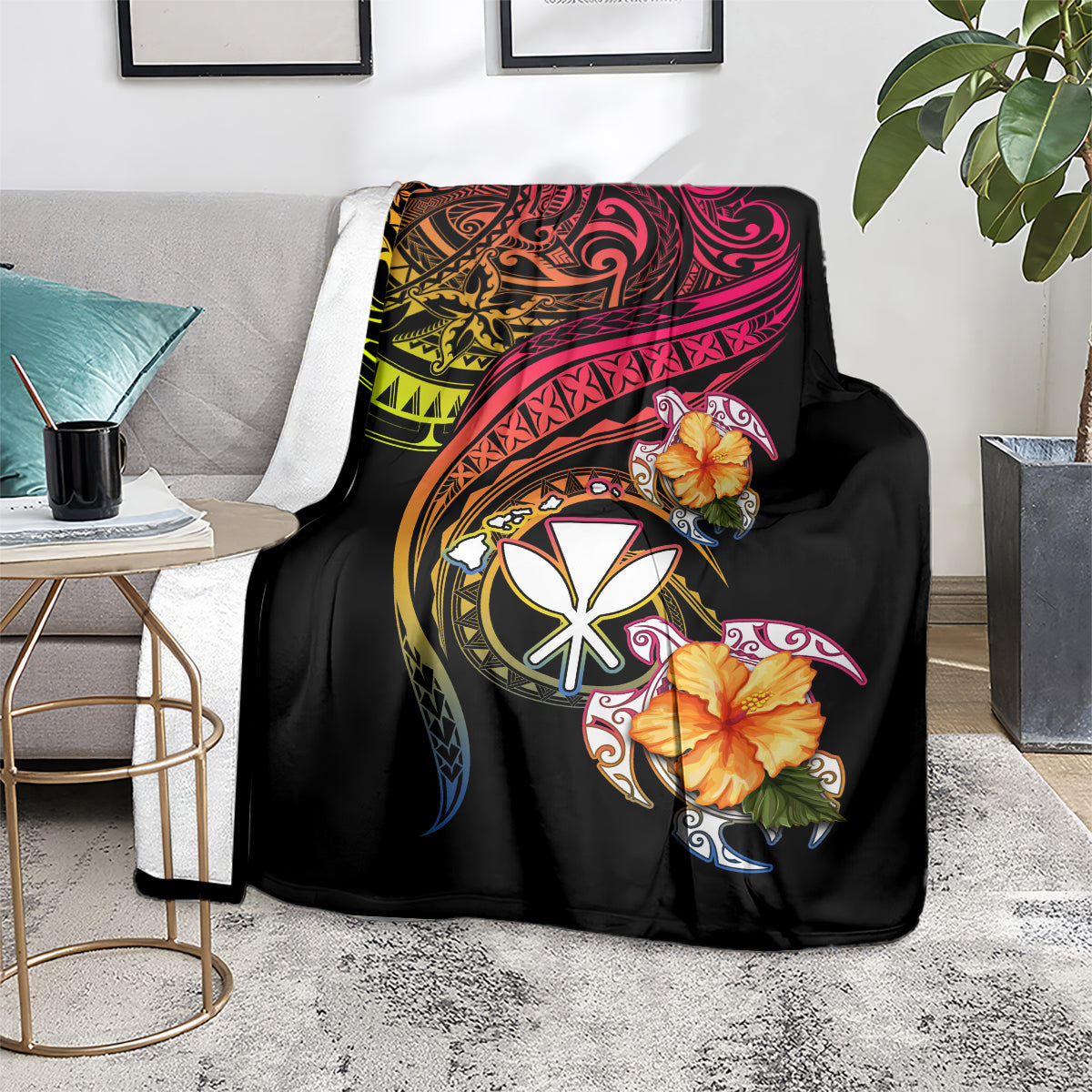 Polynesia Hawaii Turtle Day Blanket Hibiscus and Kanaka Maoli LT03 - Polynesian Pride