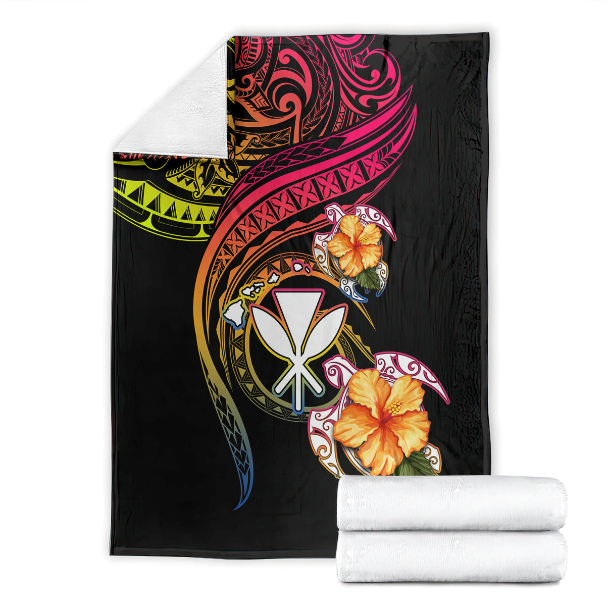Polynesia Hawaii Turtle Day Blanket Hibiscus and Kanaka Maoli LT03 - Polynesian Pride