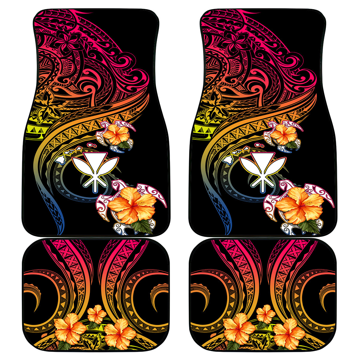 Polynesia Hawaii Turtle Day Car Mats Hibiscus and Kanaka Maoli