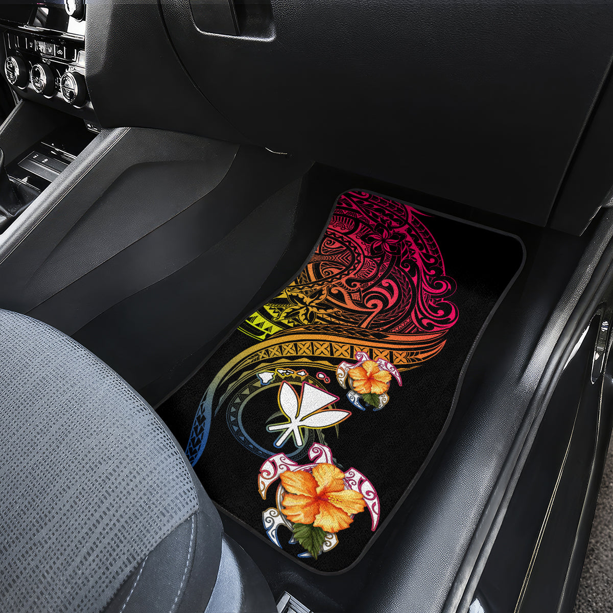 Polynesia Hawaii Turtle Day Car Mats Hibiscus and Kanaka Maoli
