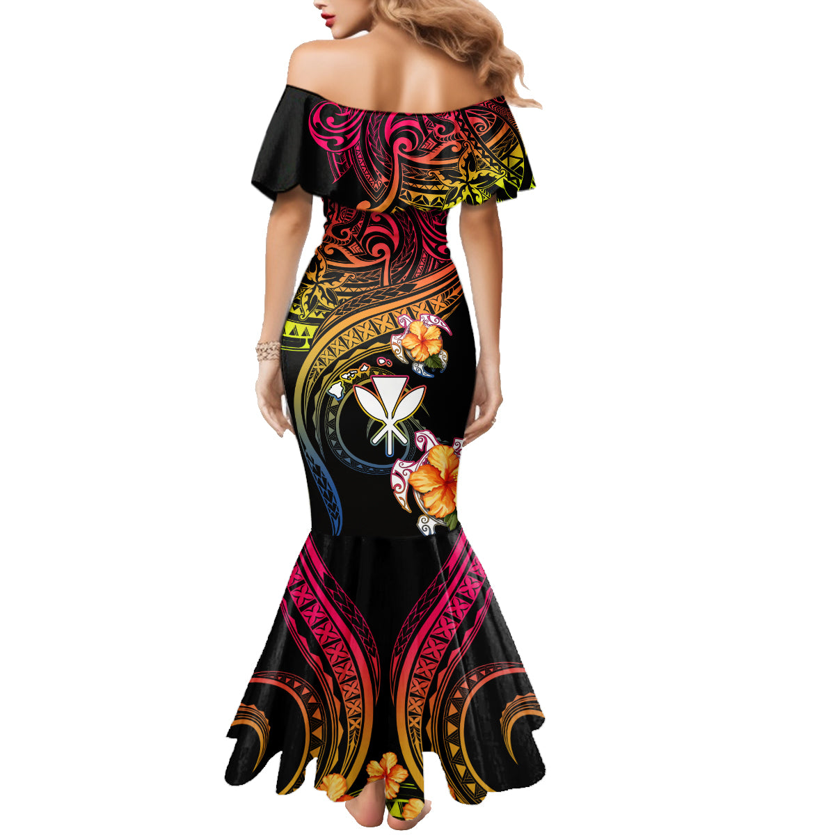 Polynesia Hawaii Turtle Day Family Matching Mermaid Dress and Hawaiian Shirt Hibiscus and Kanaka Maoli