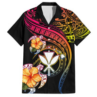 Polynesia Hawaii Turtle Day Family Matching Puletasi and Hawaiian Shirt Hibiscus and Kanaka Maoli LT03 Dad's Shirt - Short Sleeve Black - Polynesian Pride