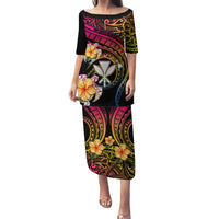 Polynesia Hawaii Turtle Day Family Matching Puletasi and Hawaiian Shirt Hibiscus and Kanaka Maoli LT03 Mom's Dress Black - Polynesian Pride