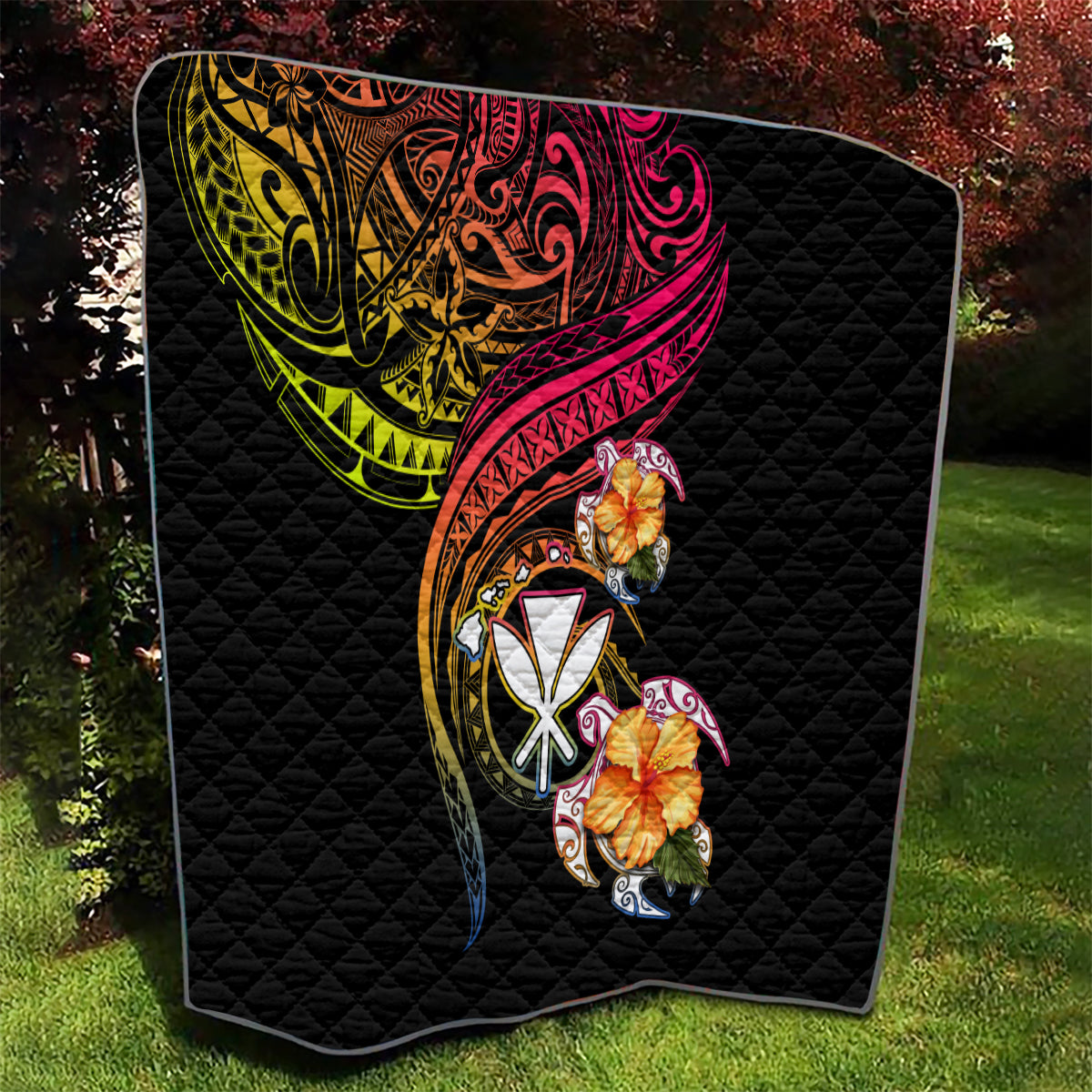 Polynesia Hawaii Turtle Day Quilt Hibiscus and Kanaka Maoli