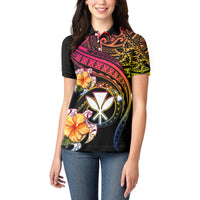 Polynesia Hawaii Turtle Day Women Polo Shirt Hibiscus and Kanaka Maoli