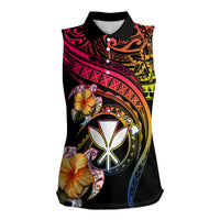 Polynesia Hawaii Turtle Day Women Sleeveless Polo Shirt Hibiscus and Kanaka Maoli LT03 Female Black - Polynesian Pride