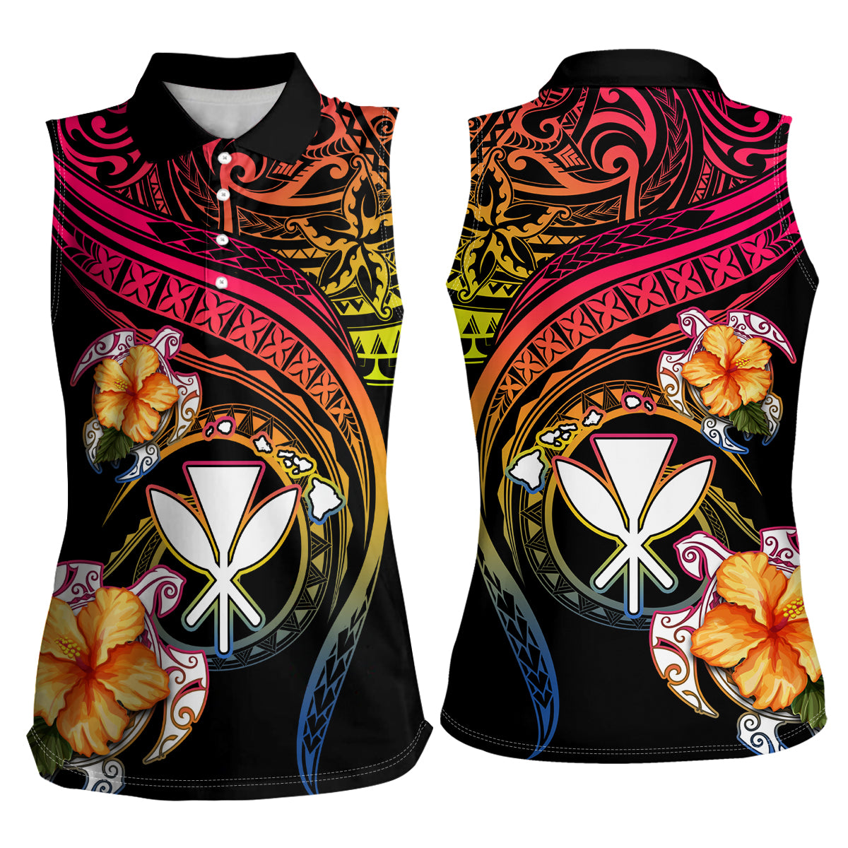 Polynesia Hawaii Turtle Day Women Sleeveless Polo Shirt Hibiscus and Kanaka Maoli LT03 - Polynesian Pride