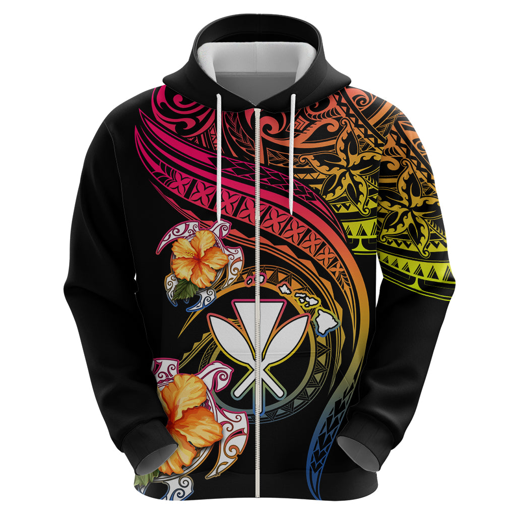 Polynesia Hawaii Turtle Day Zip Hoodie Hibiscus and Kanaka Maoli