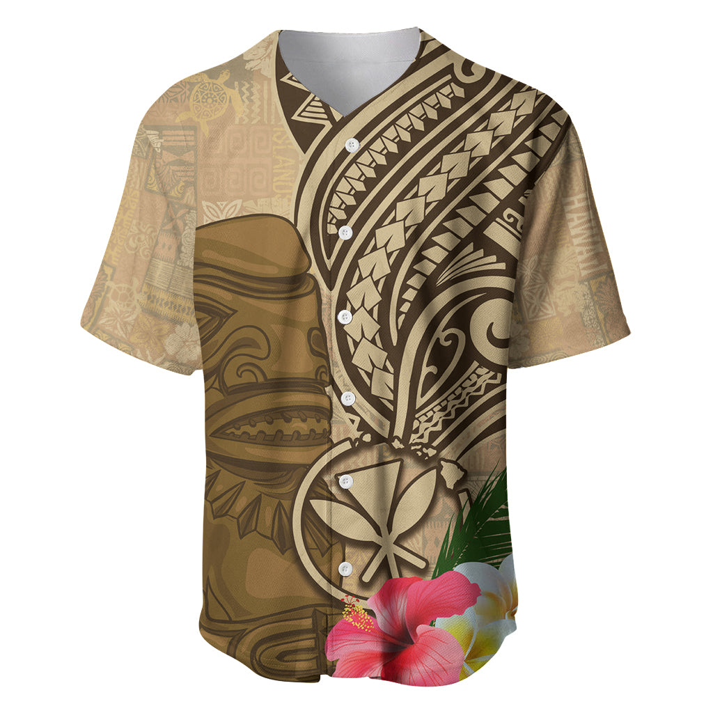 Hawaii Kanaloa Tiki Baseball Jersey Polynesian Tattoo and Tapa Pattern LT03 Beige - Polynesian Pride