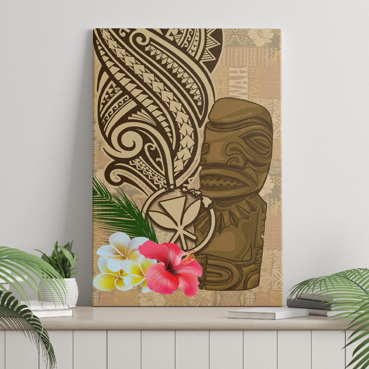 Hawaii Kanaloa Tiki Canvas Wall Art Polynesian Tattoo and Tapa Pattern