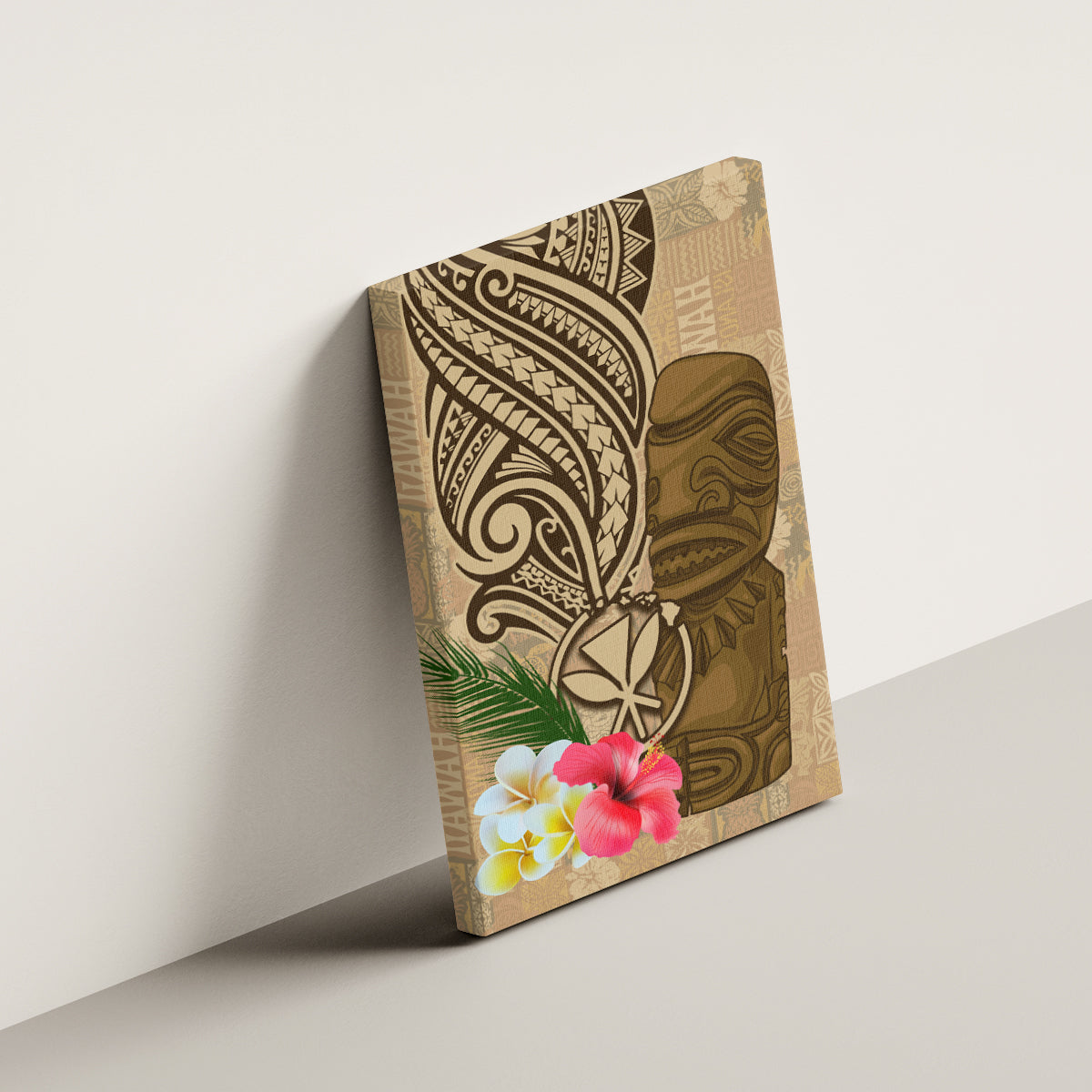 Hawaii Kanaloa Tiki Canvas Wall Art Polynesian Tattoo and Tapa Pattern