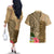 Hawaii Kanaloa Tiki Couples Matching Off The Shoulder Long Sleeve Dress and Hawaiian Shirt Polynesian Tattoo and Tapa Pattern