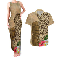 Hawaii Kanaloa Tiki Couples Matching Tank Maxi Dress and Hawaiian Shirt Polynesian Tattoo and Tapa Pattern LT03 Beige - Polynesian Pride