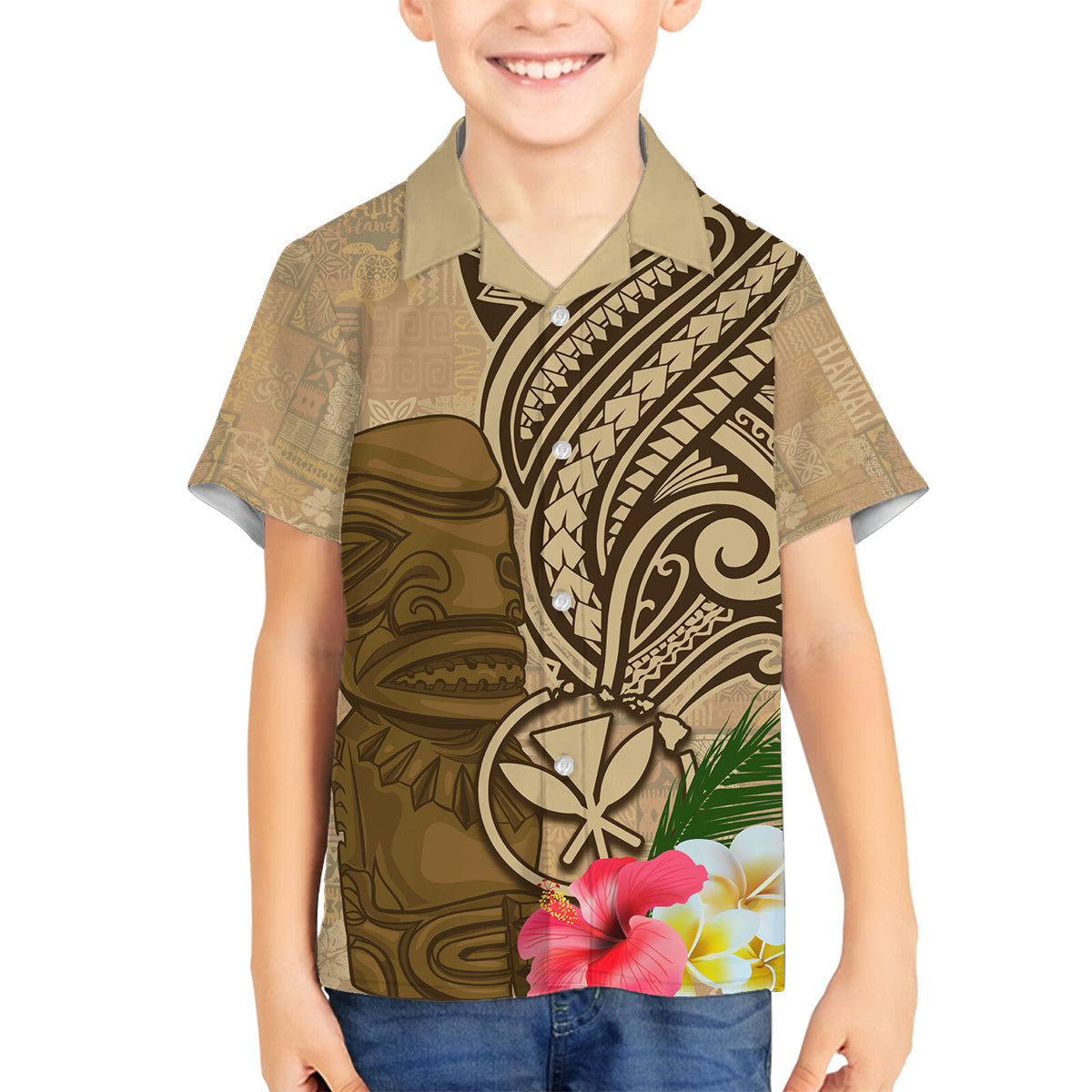 Hawaii Kanaloa Tiki Family Matching Summer Maxi Dress and Hawaiian Shirt Polynesian Tattoo and Tapa Pattern