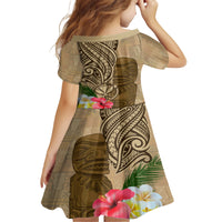 Hawaii Kanaloa Tiki Kid Short Sleeve Dress Polynesian Tattoo and Tapa Pattern