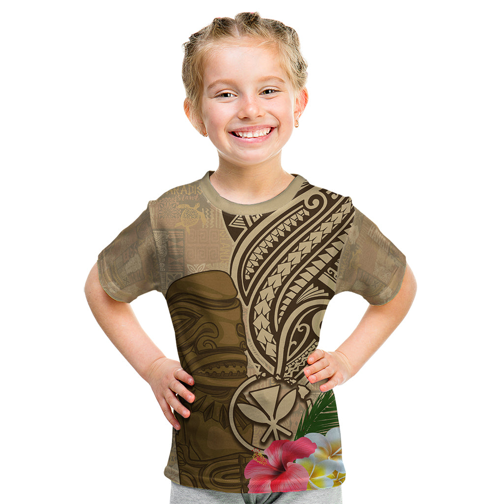 Hawaii Kanaloa Tiki Kid T Shirt Polynesian Tattoo and Tapa Pattern LT03 Beige - Polynesian Pride