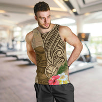 Hawaii Kanaloa Tiki Men Tank Top Polynesian Tattoo and Tapa Pattern LT03 Beige - Polynesian Pride
