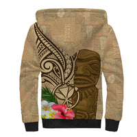 Hawaii Kanaloa Tiki Sherpa Hoodie Polynesian Tattoo and Tapa Pattern