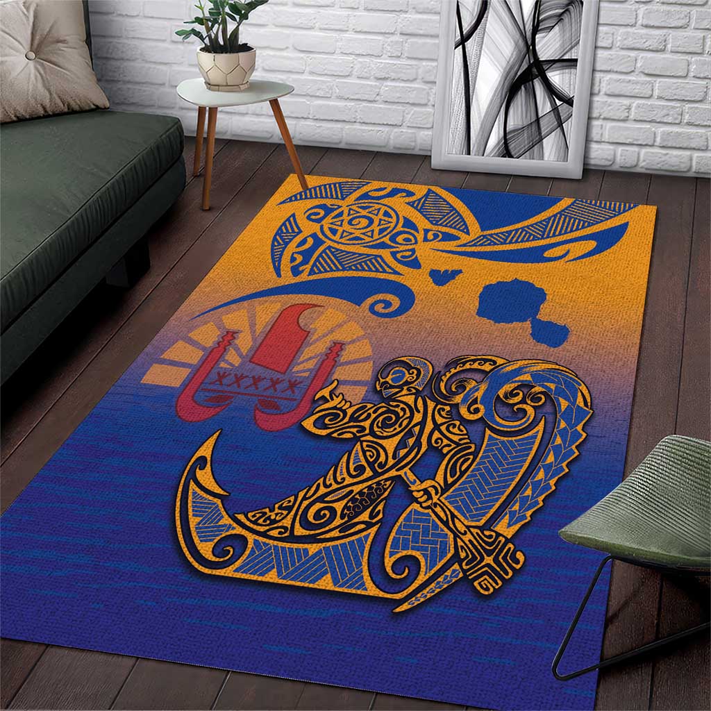 Hawaiki Nui Va'a Solo French Polynesia Area Rug Sunset Color