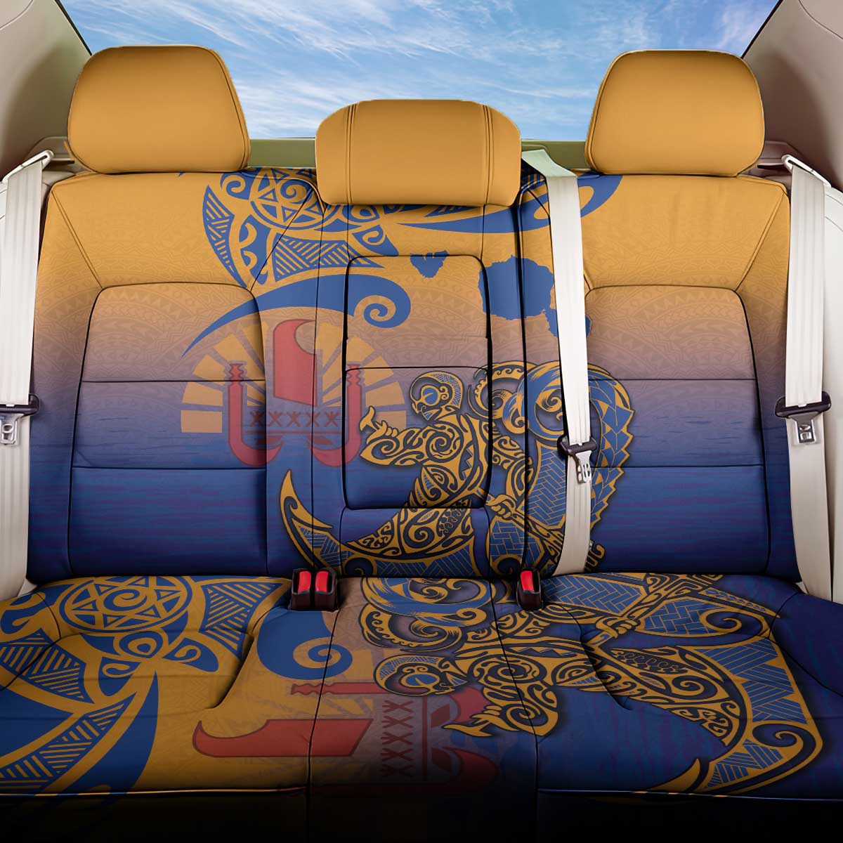 Hawaiki Nui Va'a Solo French Polynesia Back Car Seat Cover Sunset Color