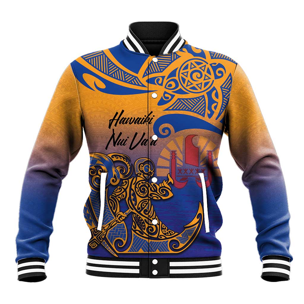 Hawaiki Nui Va'a Solo French Polynesia Baseball Jacket Sunset Color LT03 Unisex Yellow - Polynesian Pride